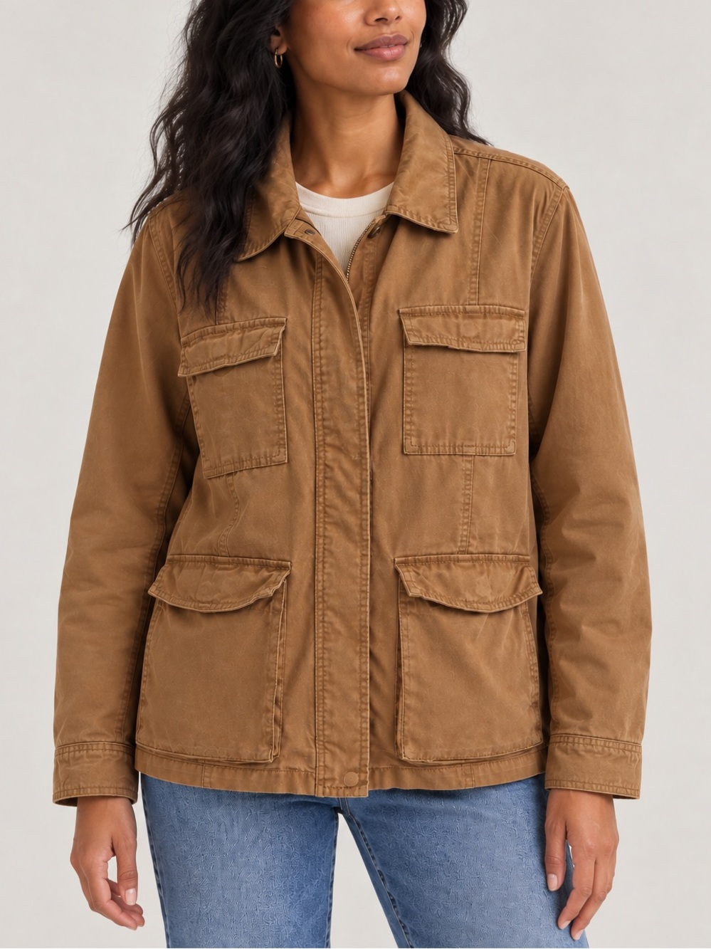 Universal Thread • Camel Cargo Utility Pocket Button Zip-up Jacket